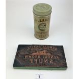 A Kendal Brown Snuff stamp and a Gallaher tobacco tin