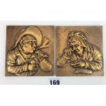 2 brass smoker and snuff taker plaques