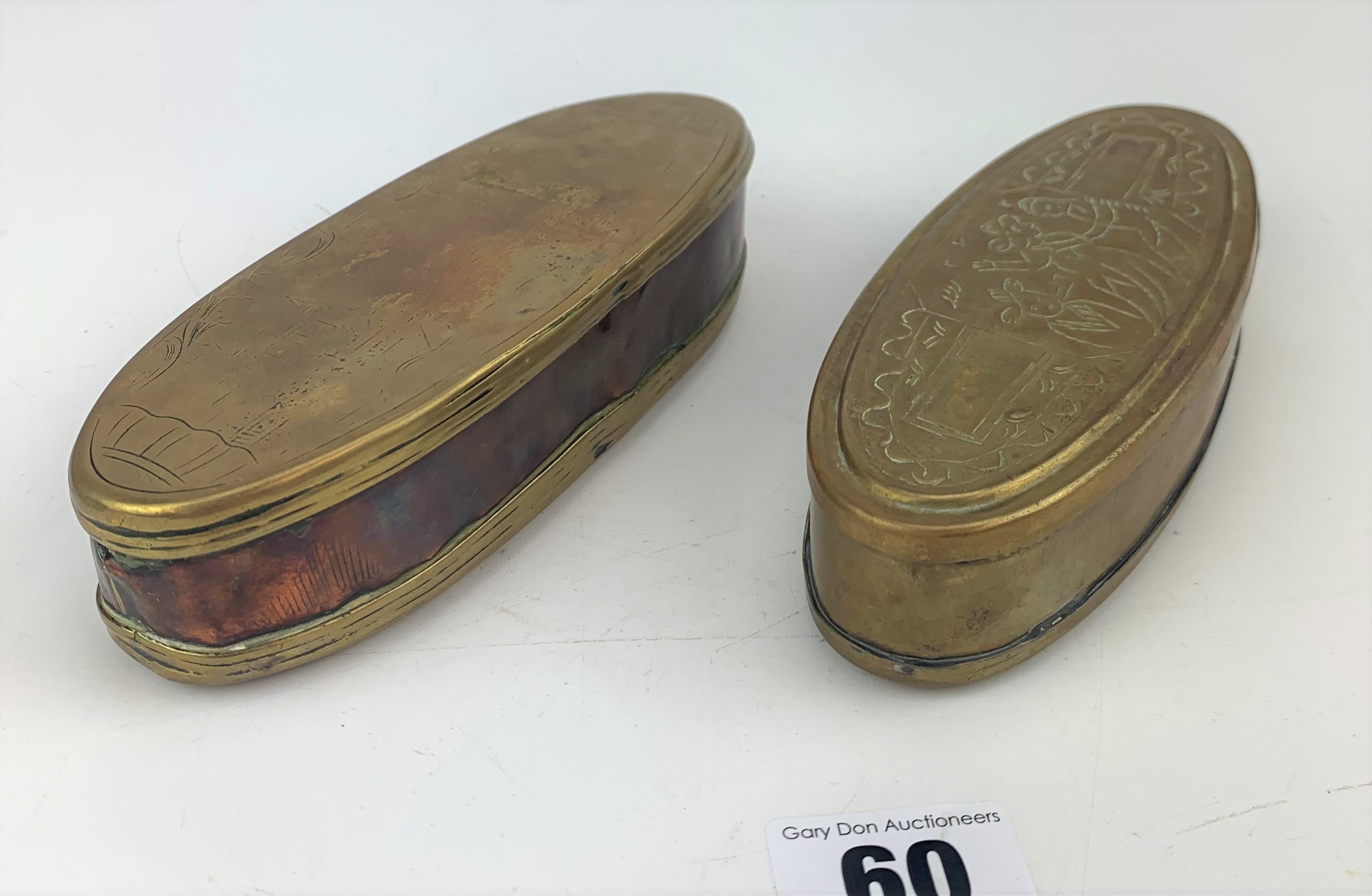 2 oval embossed brass tobacco boxes - Image 4 of 6