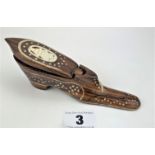 Inlaid wooden shoe snuff box