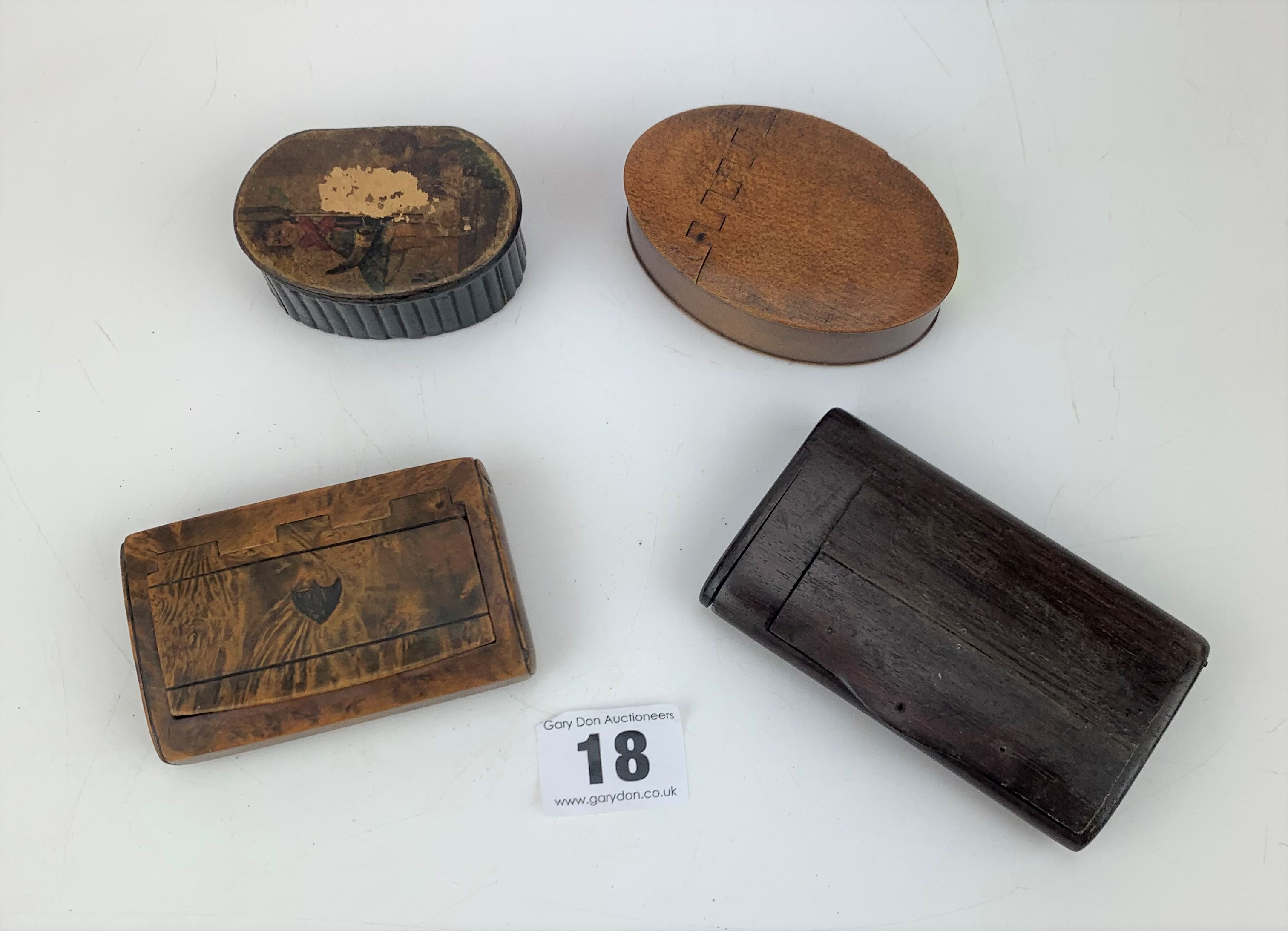 4 mixed wooden snuff boxes - Image 2 of 4