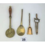 Crimper, brass paddle, brass tongs and brass shovel