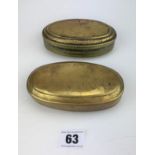 2 oval brass tobacco boxes