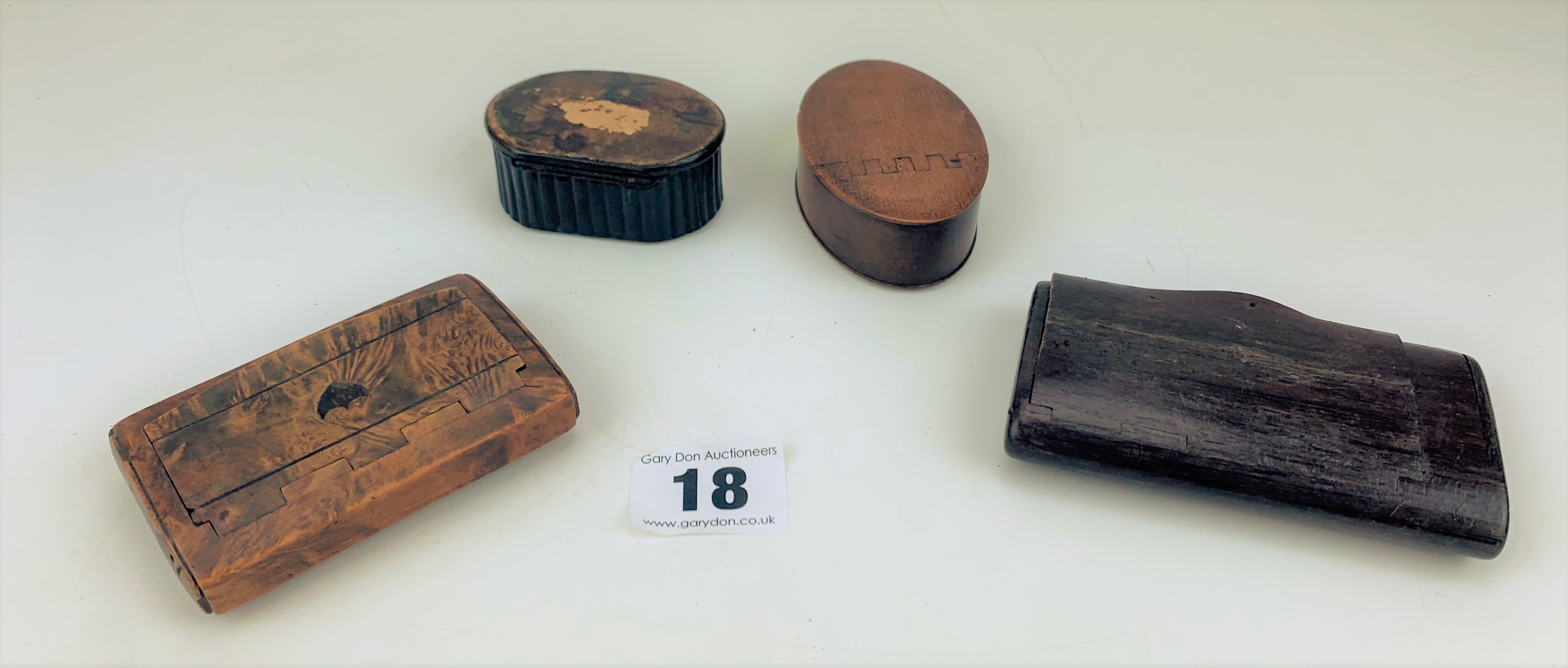 4 mixed wooden snuff boxes - Image 3 of 4