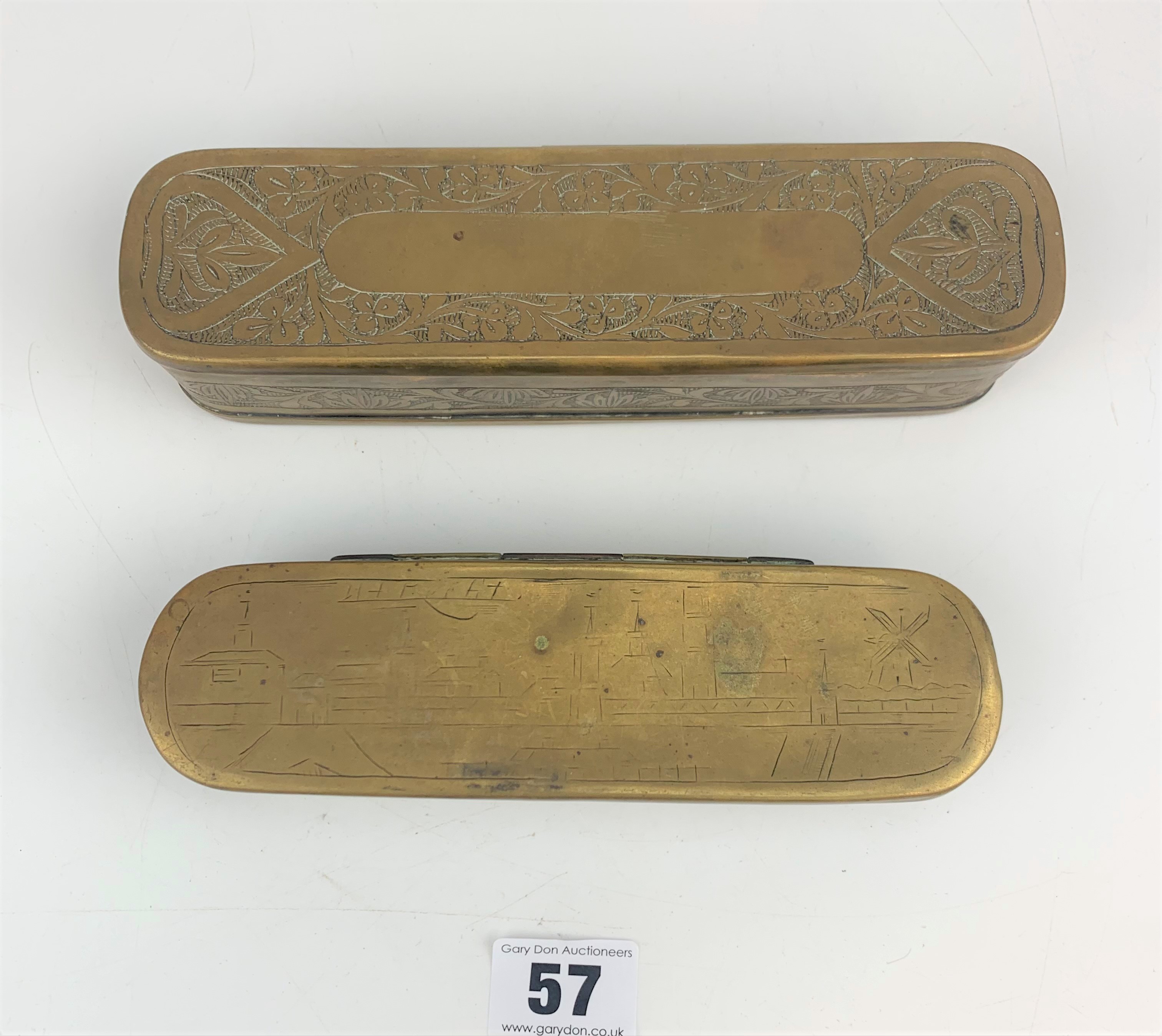 2 embossed brass tobacco boxes - Image 2 of 6