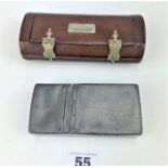 Leather and brass tobacco box and metal tobacco box