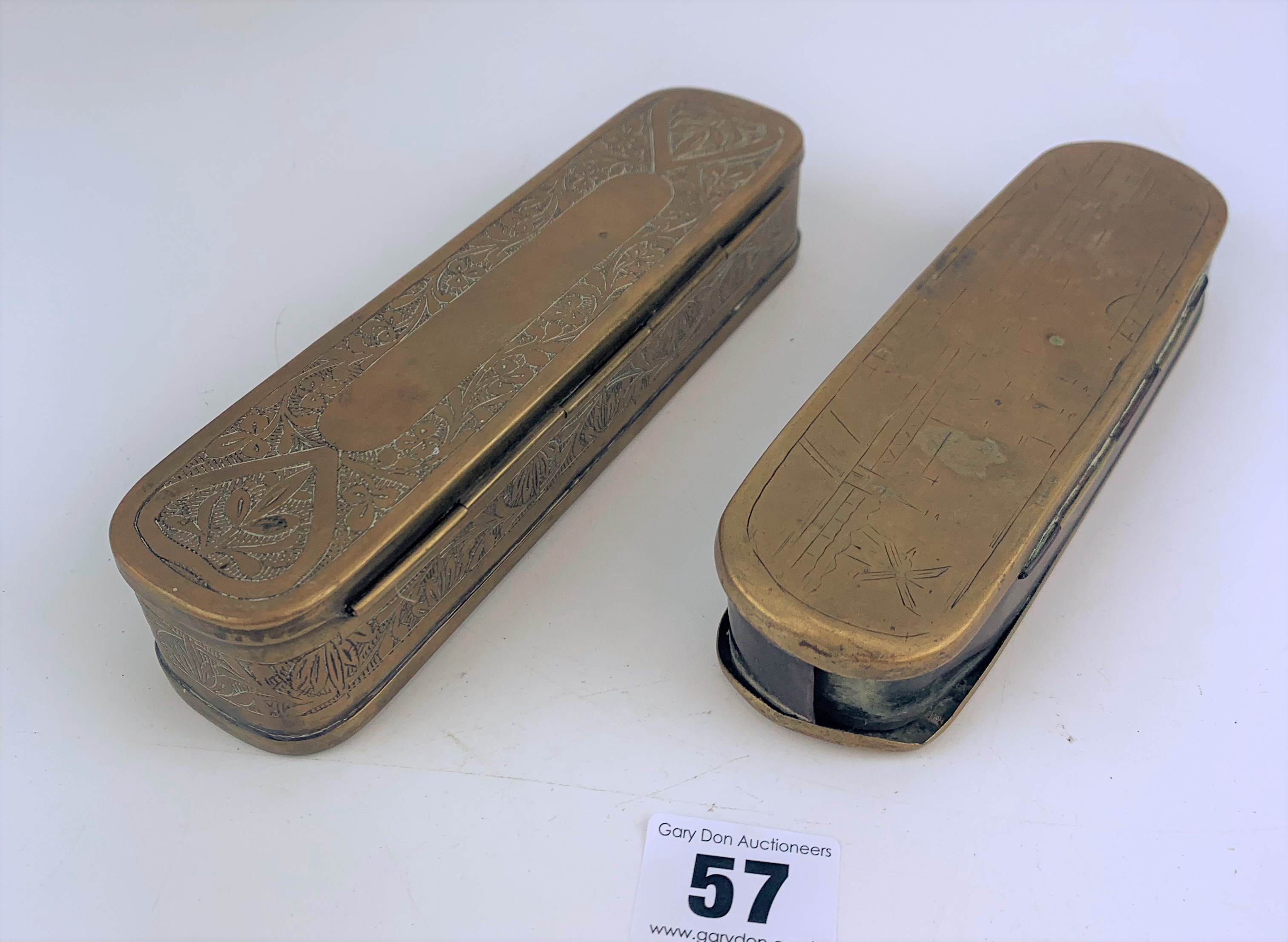 2 embossed brass tobacco boxes - Image 5 of 6