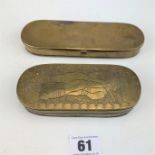 2 brass tobacco boxes