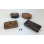 4 mixed wooden snuff boxes