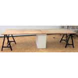 2-part trestle table with white filing cabinet