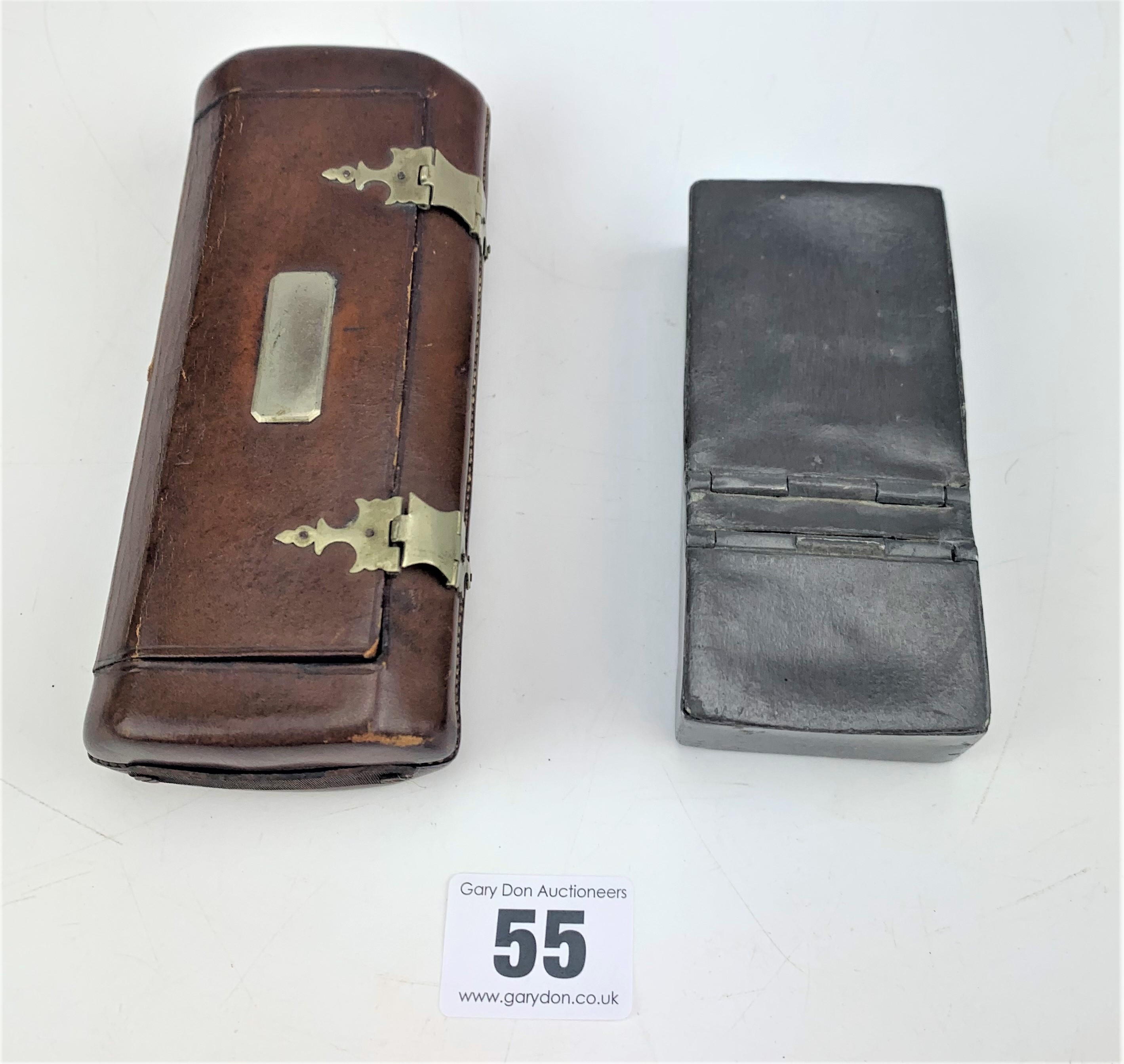 Leather and brass tobacco box and metal tobacco box - Image 2 of 6