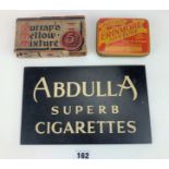 Abdulla cigarette sign, tobacco tin and display boxes