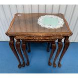 Nest of 3 walnut veneer tables