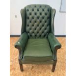 Green leather Chesterfield armchair