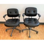 2 black leather swivel adjustable office chairs