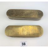 2 embossed brass tobacco boxes