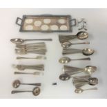 Silver plated tray and quantity of plated cutlery