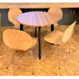 Round wooden cafe table with 4 wood/chrome chairs