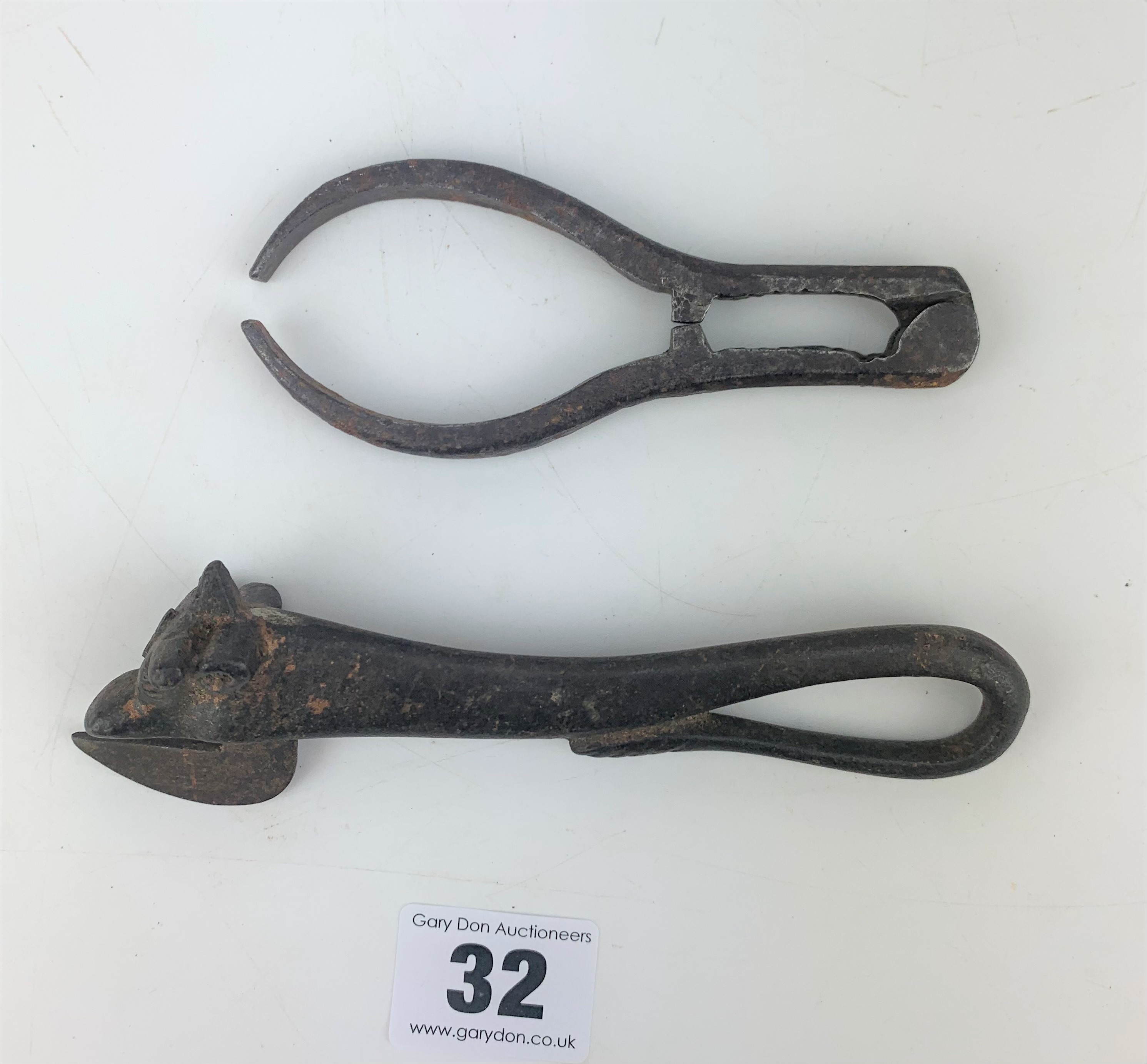 1885 bulls head can opener and metal tongs - Image 2 of 4