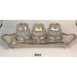 George III silver and glass inkstand
