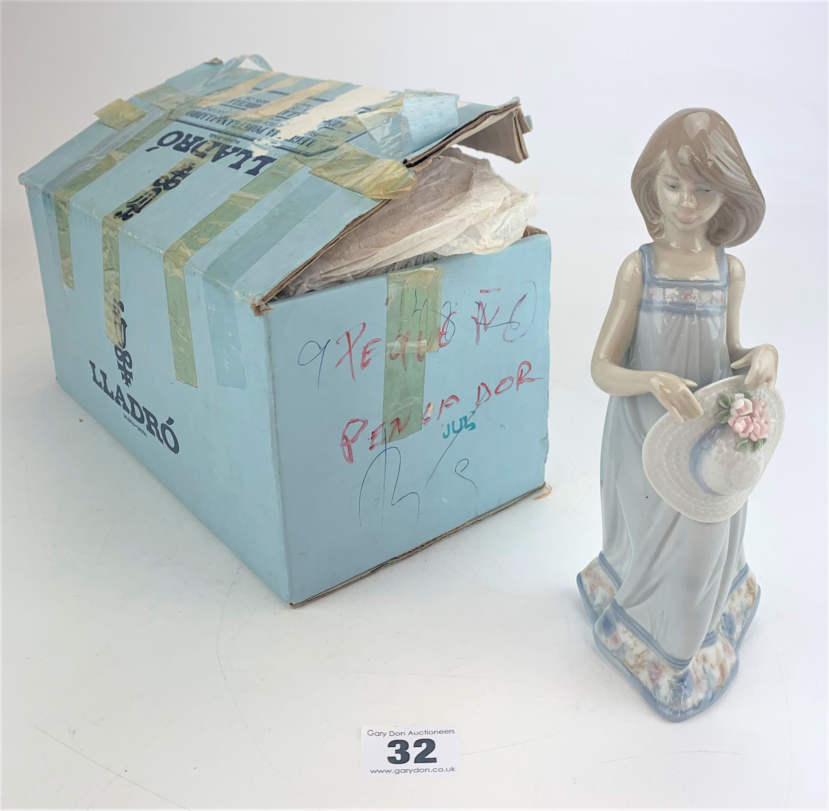 Lladro girl with hat figure in box