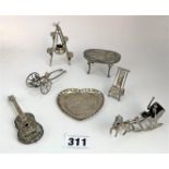7 pieces of silver and plated novelty ornaments