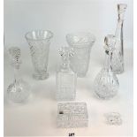 8 pieces of clear cut glass ware