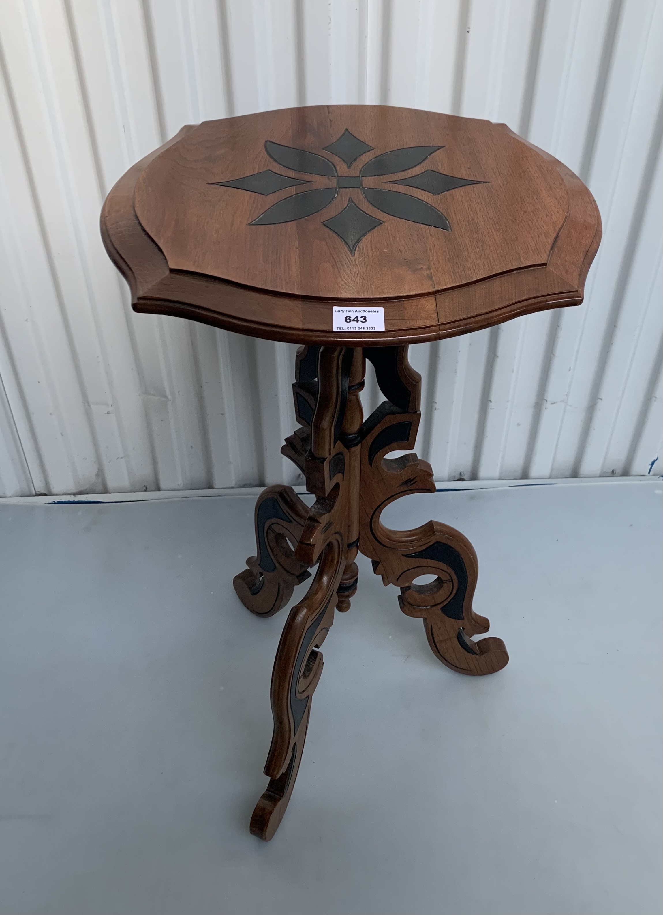 Carved inlaid tripod table - Image 2 of 6