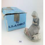 Lladro girl with geese figure in box