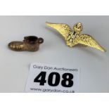 Gold plated RAF tie pin and boot charm