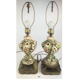 Pair of porcelain and brass table lamps