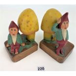 Pair of wooden gnome bookends