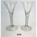 2 antique wine glasses with airtwist stems