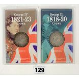 2 cased UK crowns - 1820 & 1821