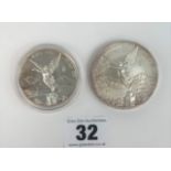 Mexico 2 oz silver medallion & 1 oz silver dollar