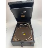 HMV Portable wind up gramaphone 16" x 11 " x 6" H with 4 spare stylus in packets