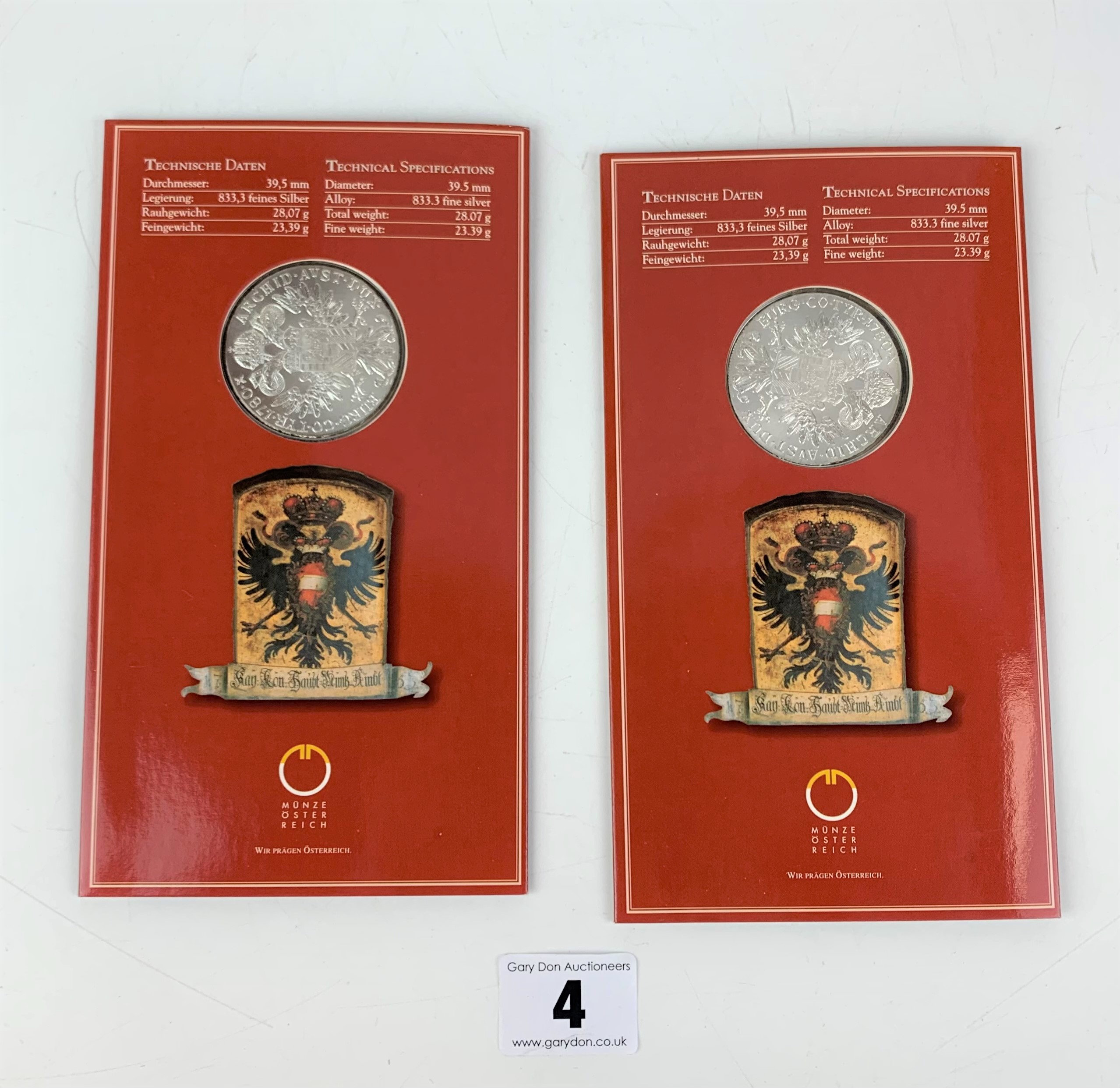2 Austrian Maria Theresa Taler silver coins - Image 3 of 3