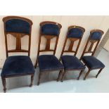 Set of 4 carved blue seated chairs