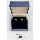 Pair of 18k emerald and diamond cluster earrings