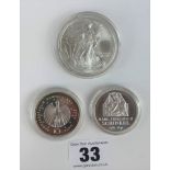 USA 1 oz silver dollar & 2 German 10 Euros