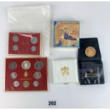 Vatican silver coin, 2 Vatican year sets & medal