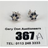 Pair of 18k gold sapphire and diamond stud earrings