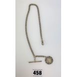Silver watch chain with t-bar & fob