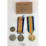 2 WWI medals, USA silver dollar & Roman coin