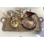 Plated ware - trays, tea set & basket