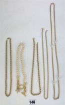 5 gold plated and pearl necklaces