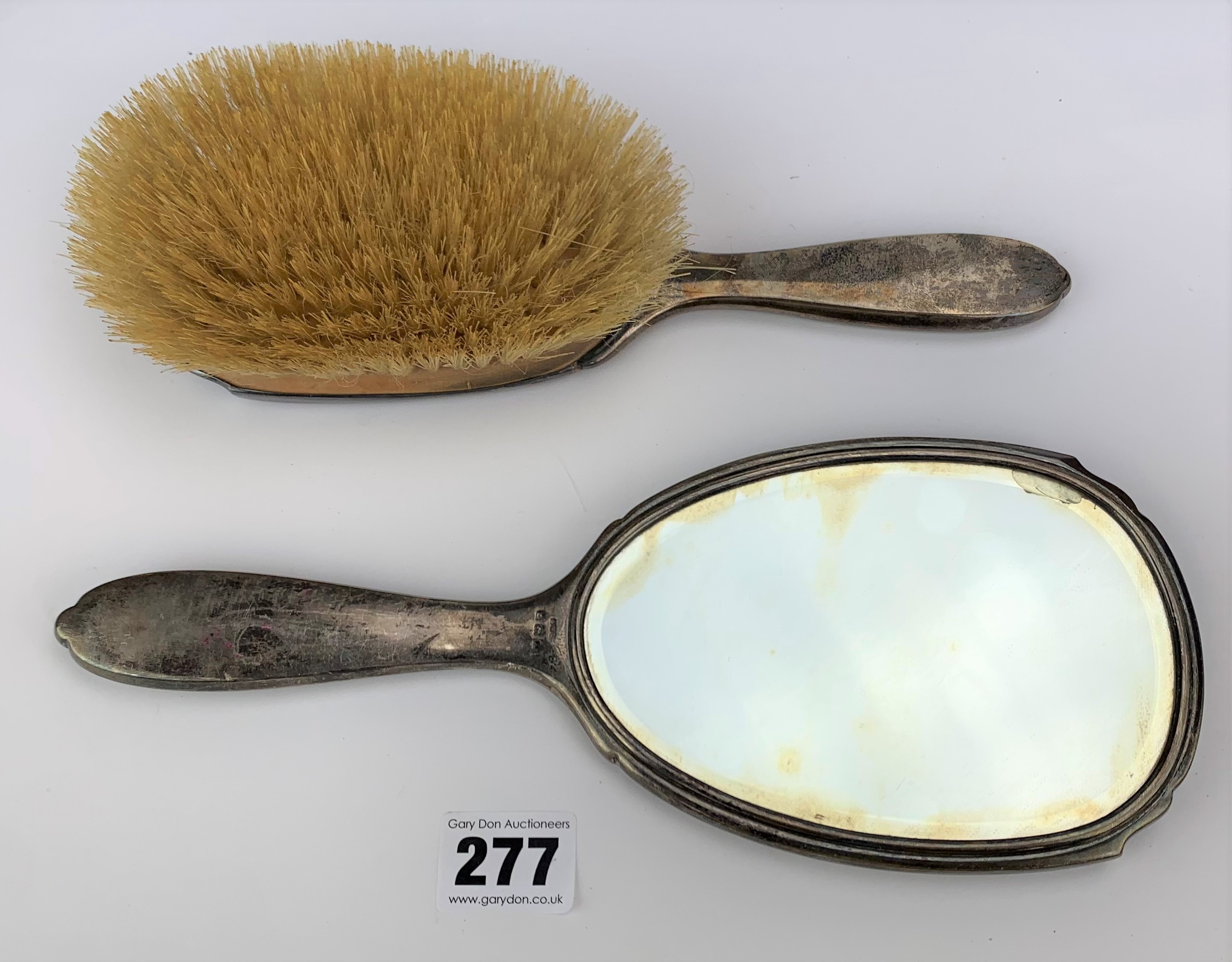 Silver/tortoiseshell backed hairbrush & hand mirror