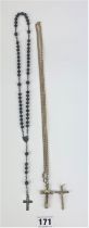 Rosary beads, crucifix on chain & crucifix pendant