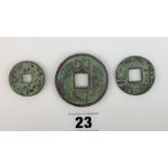 3 Asia cast bronze coins