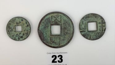 3 Asia cast bronze coins